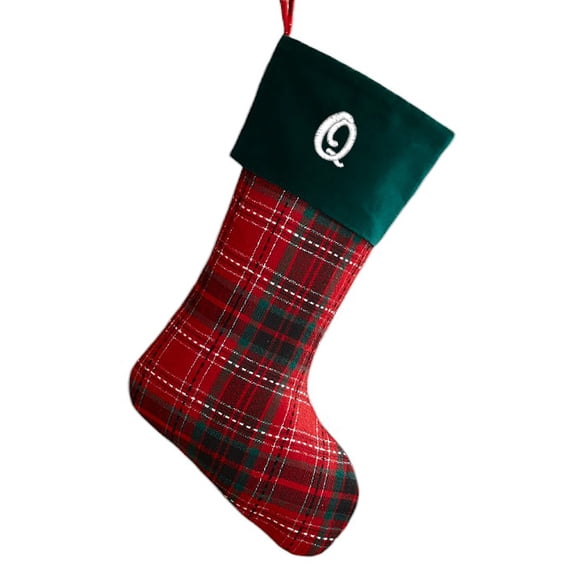 Personalization Mall Holiday Plaid Embroidered Initial Stocking