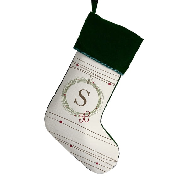 Personalization Mall Holiday Wreath Initial Christmas Stocking, Green