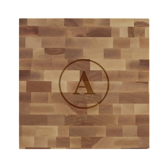 Personalization Mall Initial Classic Butcher Block Cutting Board, 12" x 12