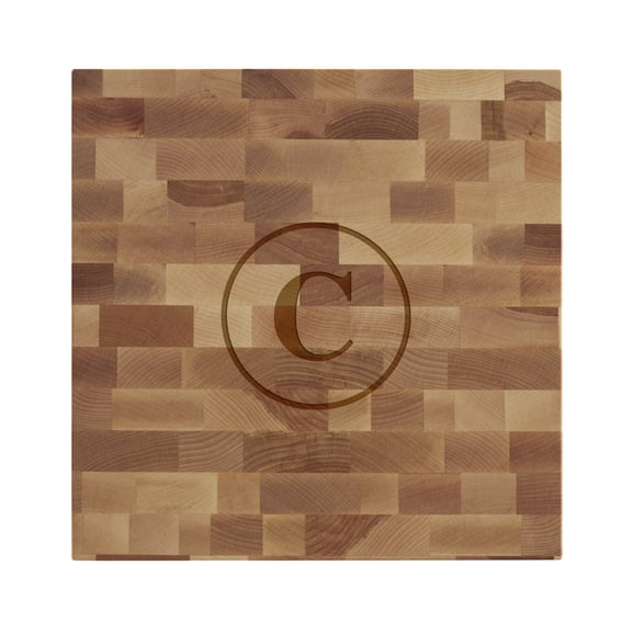 Personalization Mall Initial Classic Butcher Block Cutting Board, 12" x 12
