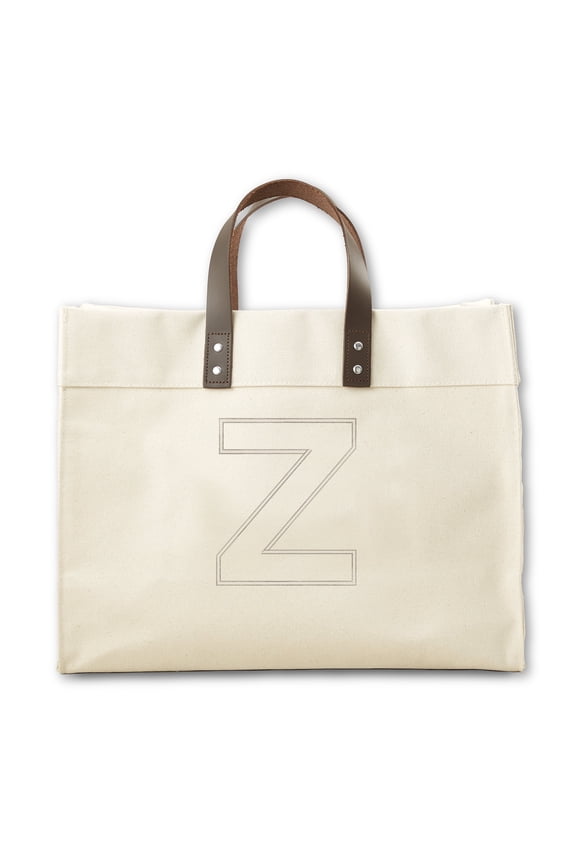 Initial Statement Embroidered Canvas Tote Bag with Leather Handles - Z