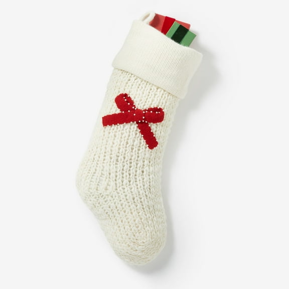Personalization Mall Knit Noel Bow Christmas Stocking - Red