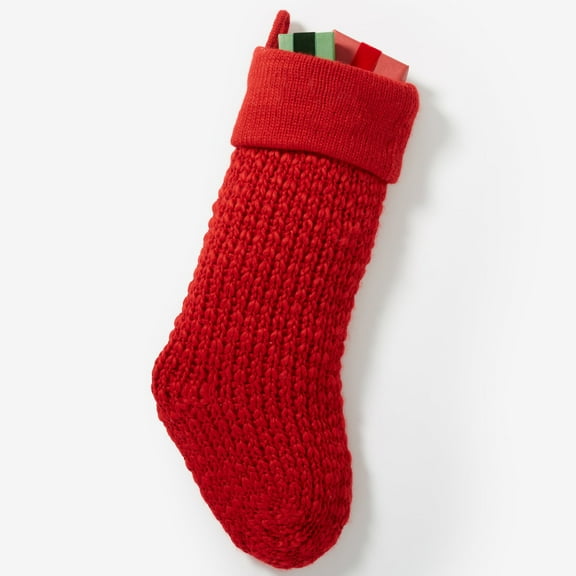 Personalization Mall Knit Noel Embroidered Christmas Stocking - Red