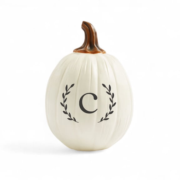 Personalization Mall Laurel Initial Monogram Pumpkins- Large Cream, C