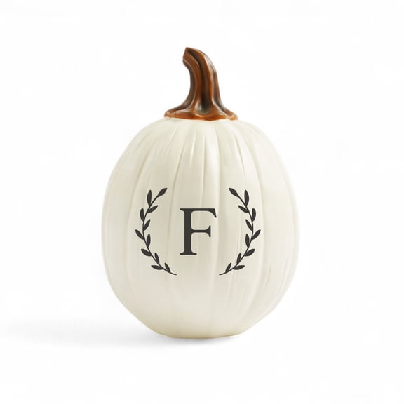 Personalization Mall Laurel Initial Monogram Pumpkins- Large Cream, F