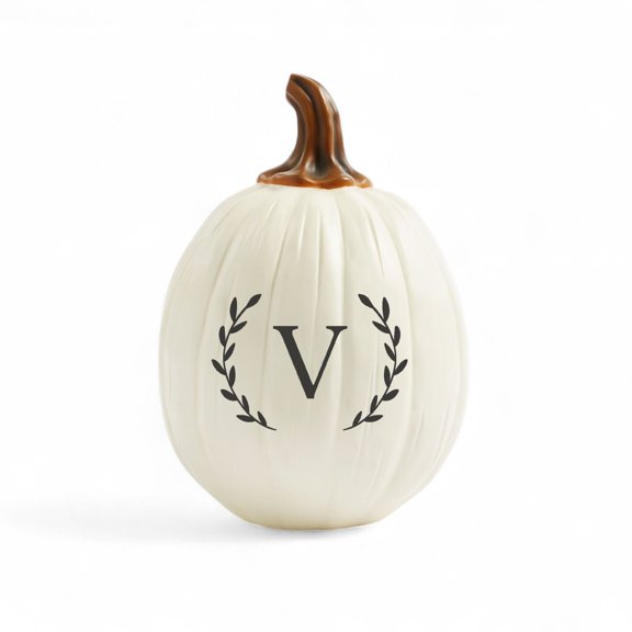 Personalization Mall Laurel Initial Monogram Pumpkins- Large Cream, V