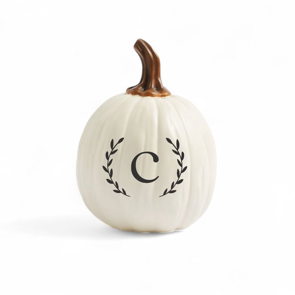 Personalization Mall Laurel Initial Monogram Pumpkins - Small Cream, C