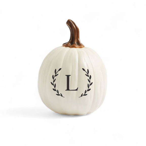Personalization Mall Laurel Initial Monogram Pumpkins - Small Cream, L