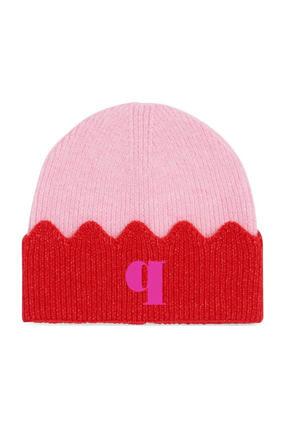 Melody Scallop Embroidered Knit Beanie Hat, Pink, Q