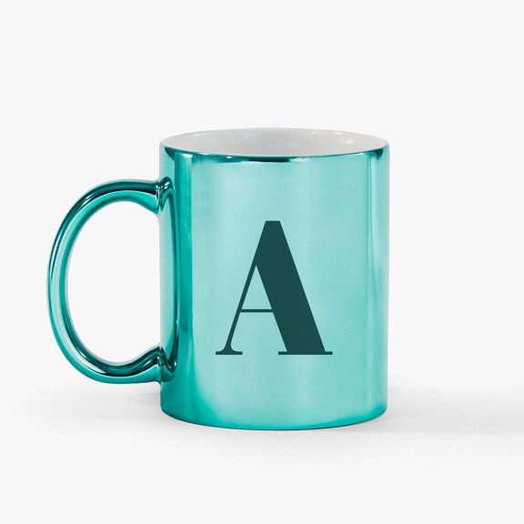 Personalization Mall Metallic Initial 11 Oz. Mug, Green, A