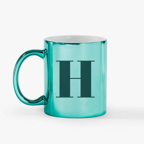 Personalization Mall Metallic Initial 11 Oz. Mug, Green, H