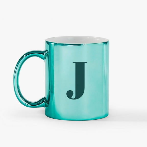 Personalization Mall Metallic Initial 11 Oz. Mug, Green, J