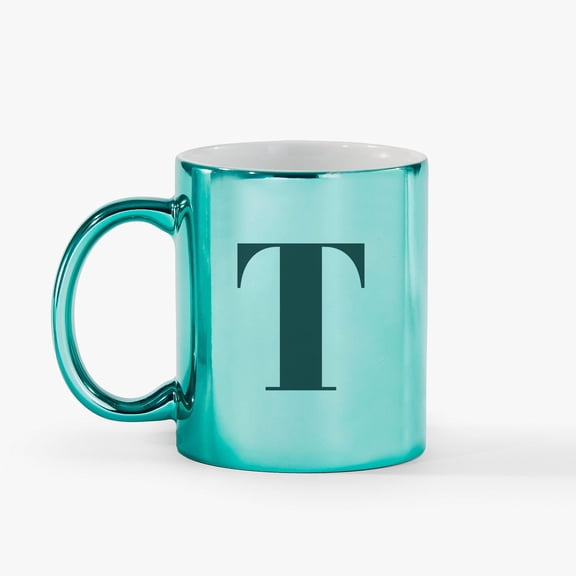 Personalization Mall Metallic Initial 11 Oz. Mug, Green, T