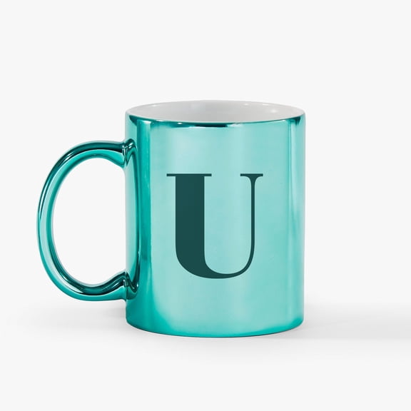 Personalization Mall Metallic Initial 11 Oz. Mug, Green, U
