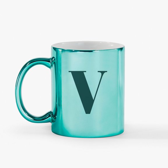 Personalization Mall Metallic Initial 11 Oz. Mug, Green, V