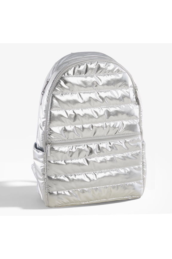 Metallic Silver Puffer Backpack