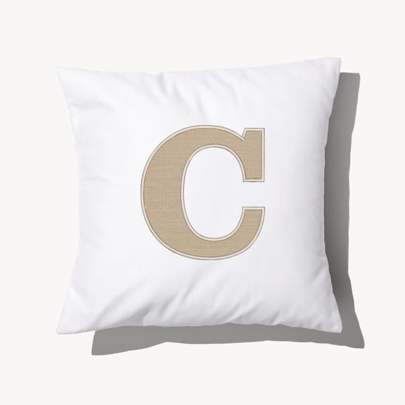 Personalization Mall Natural Initial Applique 14" Throw Pillow, C