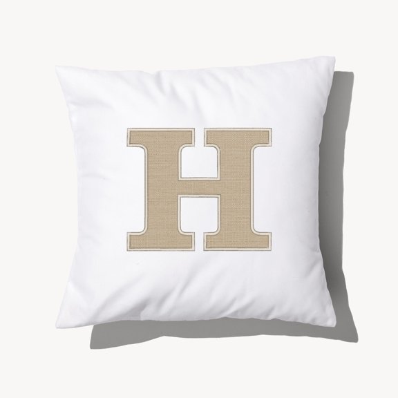 Personalization Mall Natural Initial Applique 14" Throw Pillow, H