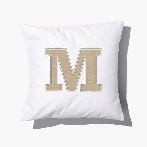 Personalization Mall Natural Initial Applique 14" Throw Pillow, M