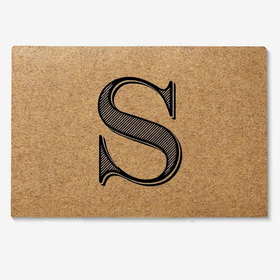 Personalization Mall Noir Initial Synthetic Coir Doormat, 18x27, S