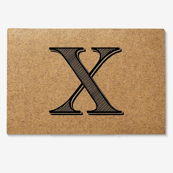 Personalization Mall Noir Initial Synthetic Coir Doormat, 18x27, X