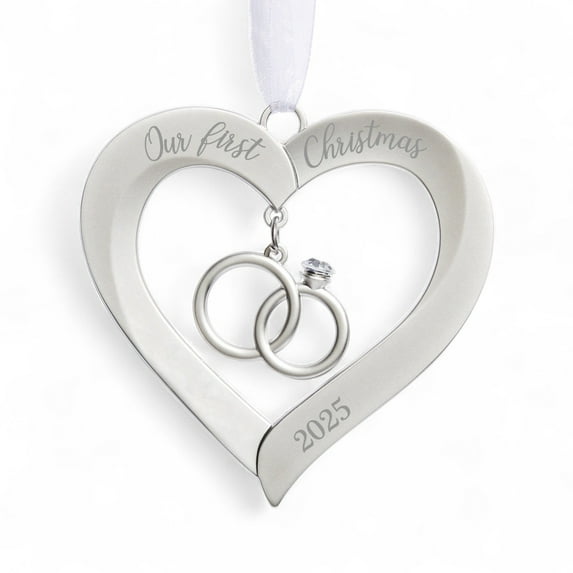 Personalization Mall Our First Christmas Metal Heart with Rings Ornament