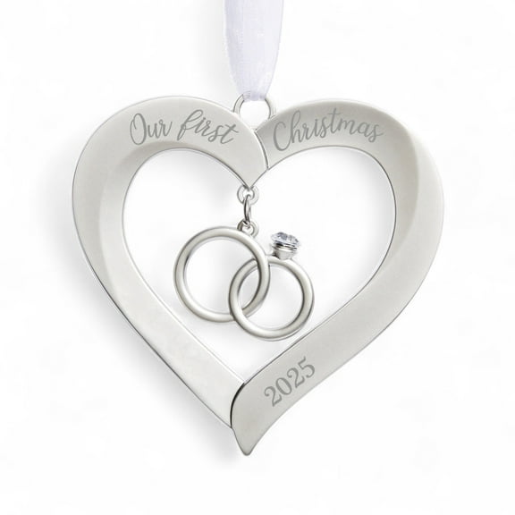 Personalization Mall Our First Christmas Metal Heart with Rings Ornament