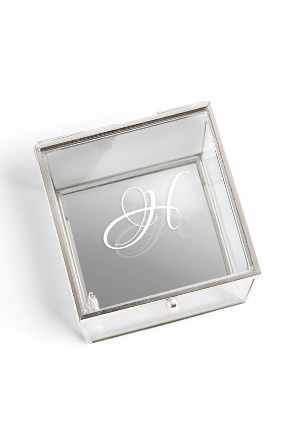 Personalized Initial Glass Jewelry Box, Silver