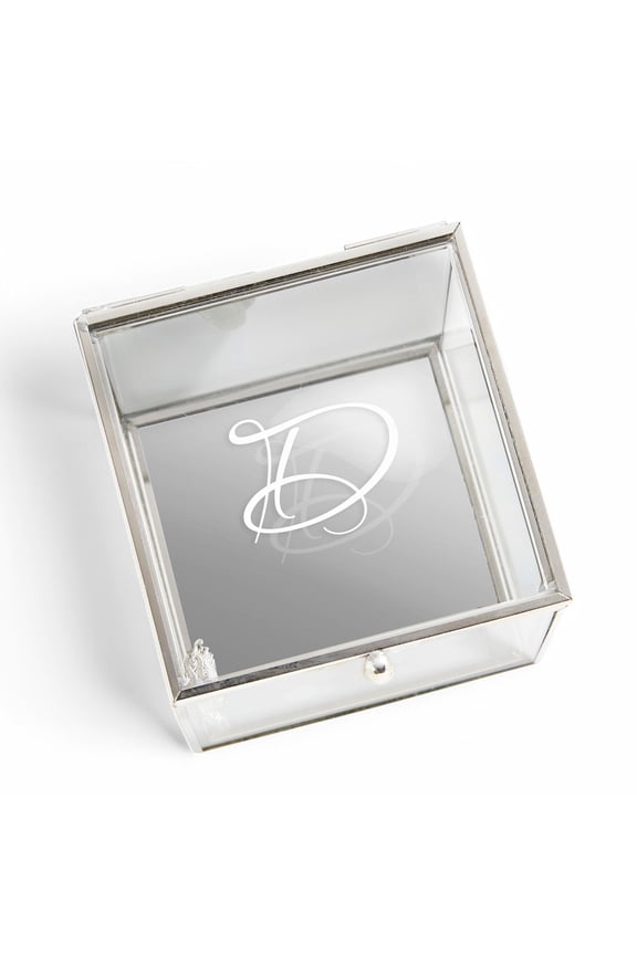 Personalized Initial Glass Jewelry Box, Silver