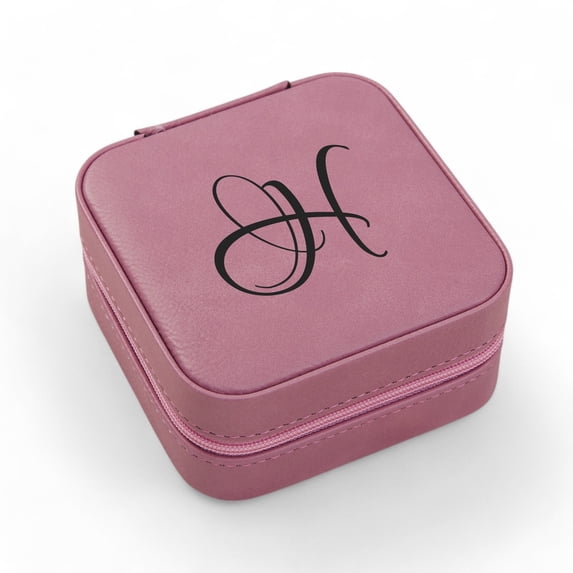 Personalization Mall Personalized Initial Pink Leatherette Jewelry Case
