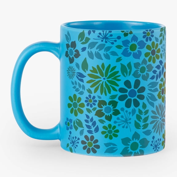 Personalization Mall Retro Floral 11oz Coffee Mug-Blue