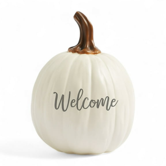 Personalization Mall Seasonally Script Welcome Pumpkin - Small Cream