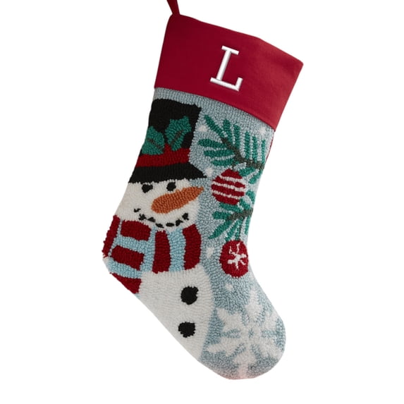 Personalization Mall Snowman Embroidered Initial Hooked Christmas Stockings