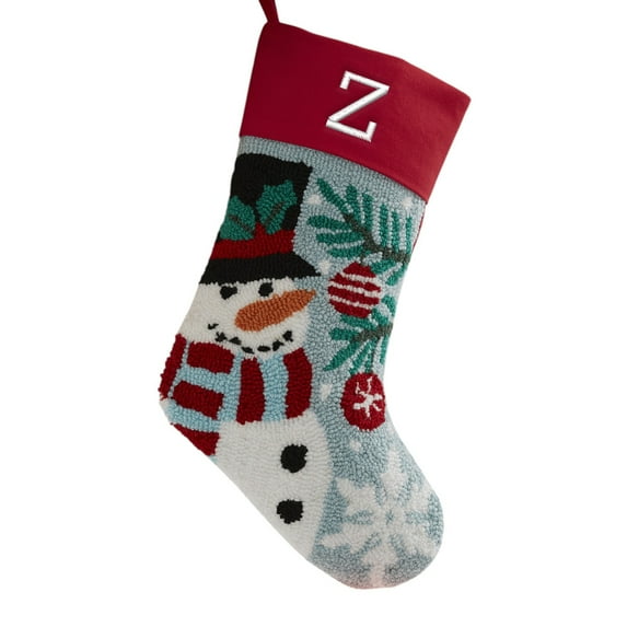 Personalization Mall Snowman Embroidered Initial Hooked Christmas Stockings