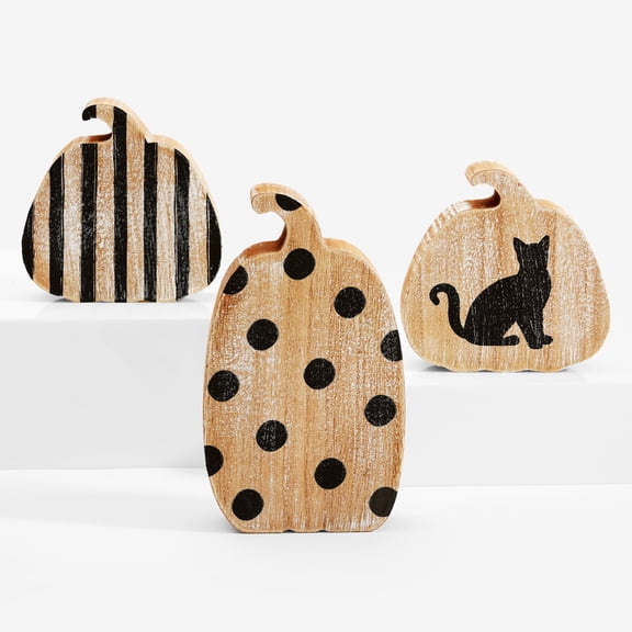 Personalization Mall Stylish Patch Wooden Pumpkin 3 Piece Set