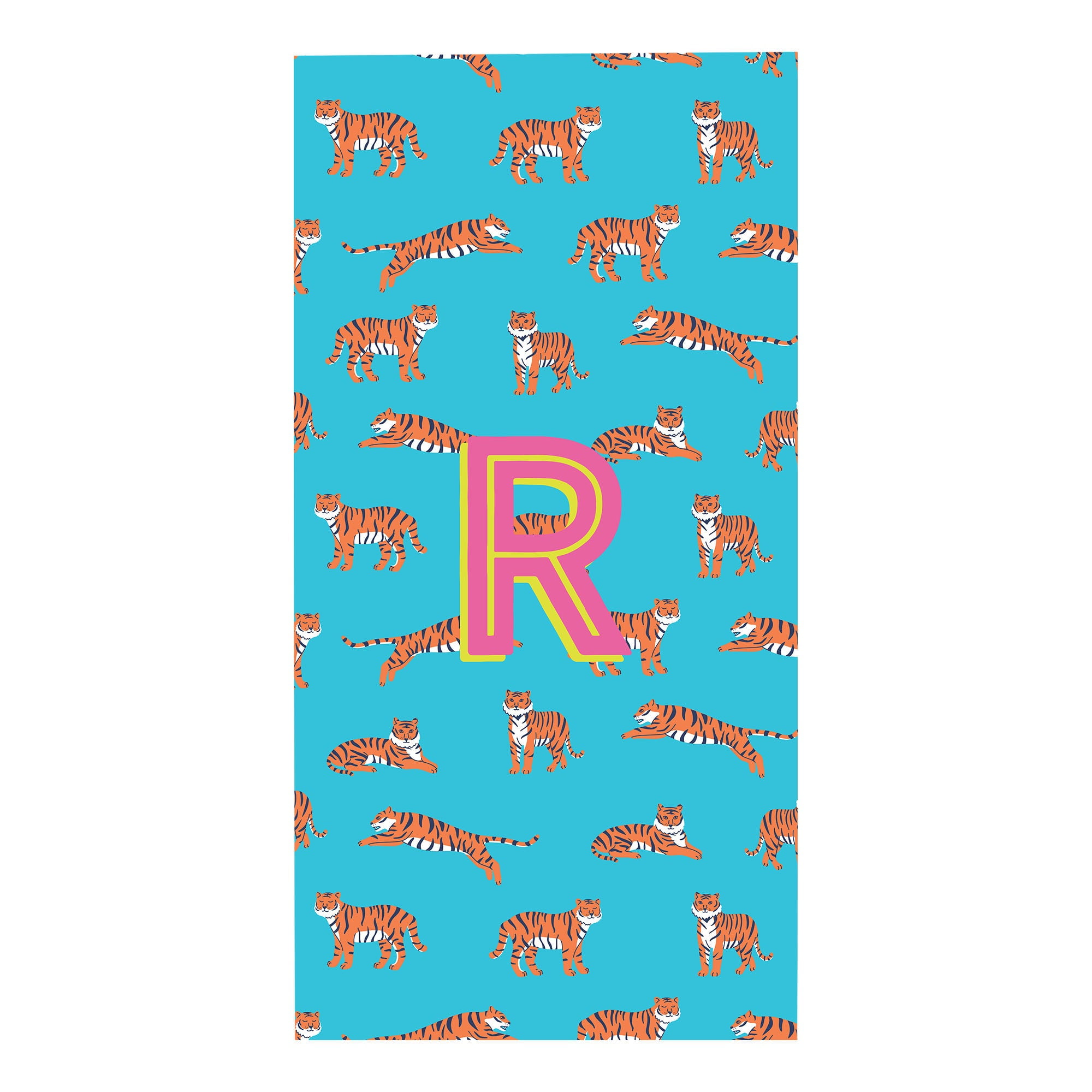 Personalization Mall Tiger Print Initial 30x60 Beach Towel, R