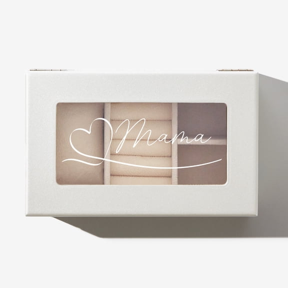 Personalization Mall Traced Heart Mama Mini Pearl White Glass Top Jewelry Box