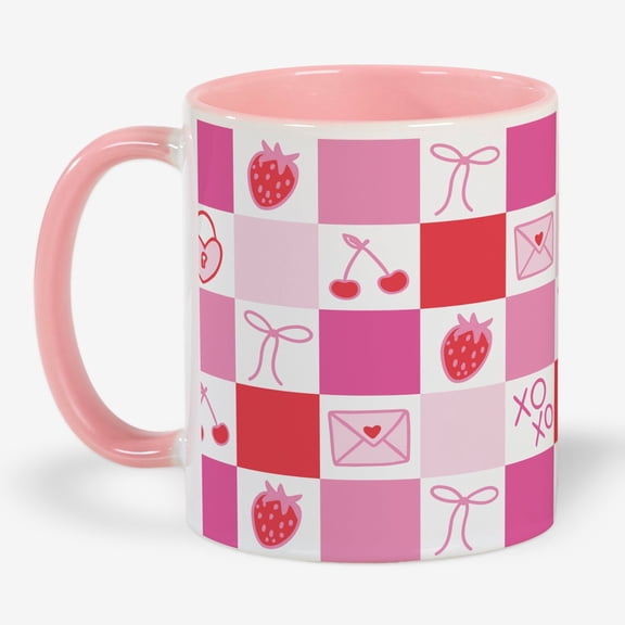 Personalization Mall Valentines Day Checkered Coffee Mug 11 oz., Pink