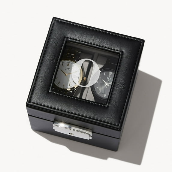 Personalization Mall Vegan Leather 2 Slot Watch Box, O
