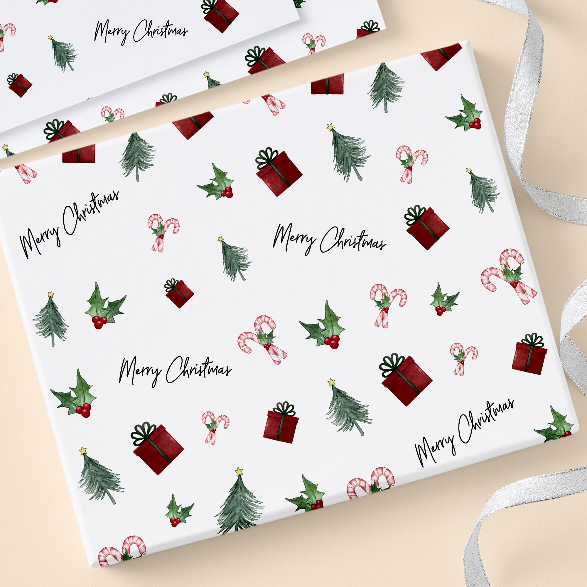 Personalization Mall Watercolor Christmas Icons Wrapping Paper Roll ...