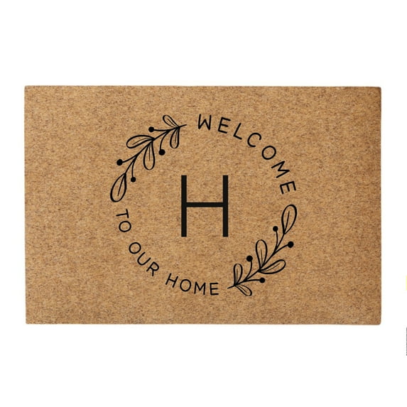 Personalization Mall Welcome Wreath Initial Synthetic Coir Doormat, 18x27