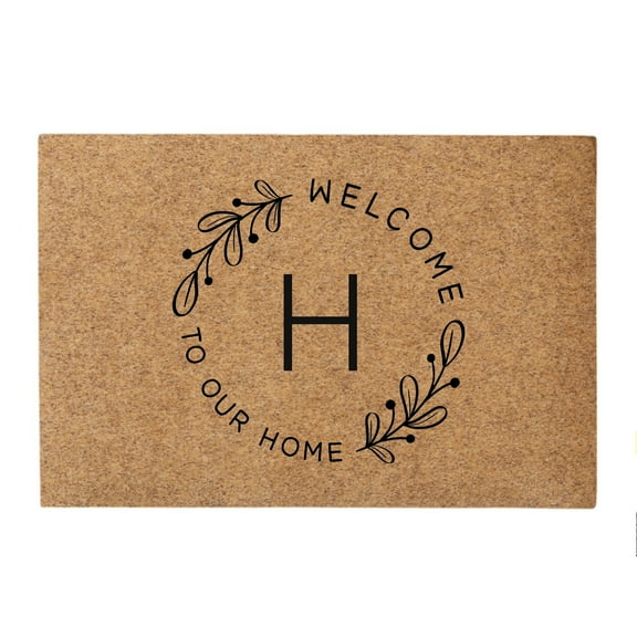 Personalization Mall Welcome Wreath Initial Synthetic Coir Doormat, 18x27