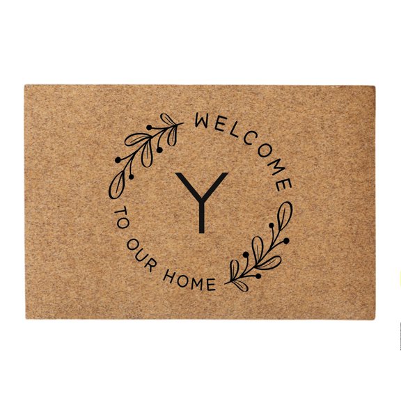 Personalization Mall Welcome Wreath Initial Synthetic Coir Doormat, 18x27