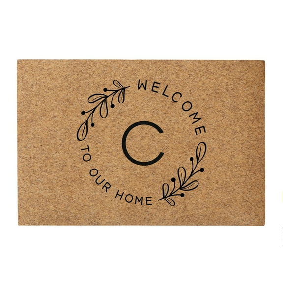 Personalization Mall Welcome Wreath Initial Synthetic Coir Doormat, 18x27
