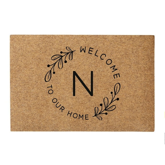 Personalization Mall Welcome Wreath Initial Synthetic Coir Doormat, 18x27