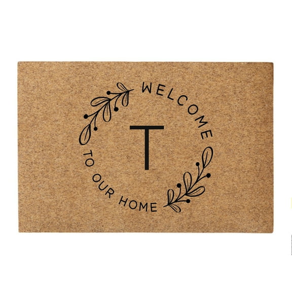 Personalization Mall Welcome Wreath Initial Synthetic Coir Doormat, 18x27