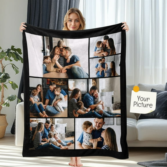 Personalization Picture Perfect Personalized Flannel Photo Blanket & Throw, Custom Blanket for Family, Teens, Adults & Pets