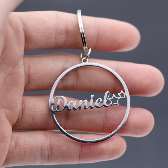 Personalizd Custom Laser Engraved Name Keychain Geometric Circle Pendant Stainless Steel Nameplate Keyring Jewelry Gift
