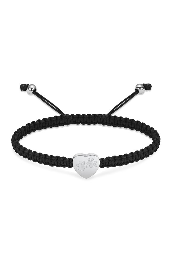 Personalize 16-24cm Adjustable Paw Print Heart Urn Locket Memorial Braided Cord Bracelet Funeral Urns Bracelet for Dog Cat Cremation Ashes Keepsake Jewelry Pet Memorial Jewelry