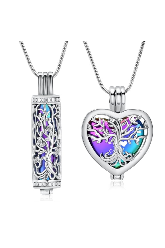 Personalize 2PCS Set Tree of Life Cylinder & Heart Urn Locket Urn Pendant Cremation Jewelry for Ashes Keepsake Memory Necklace Human Pet Friend Memorial Jewelry - Always in My Heart